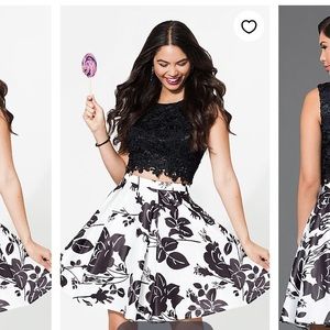 Short Two Piece Black and White Prom Dress